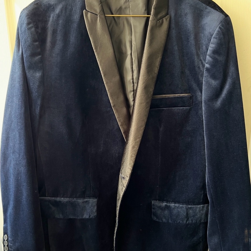 INC International Concepts Midnight Blue Velvet Tuxedo Jacket